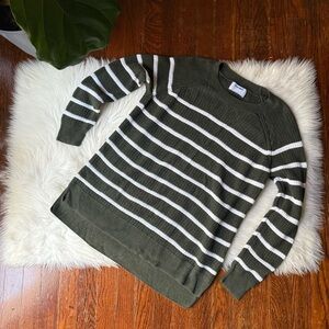 Old Navy Green & Cream Stripe Crewneck Sweater Large
